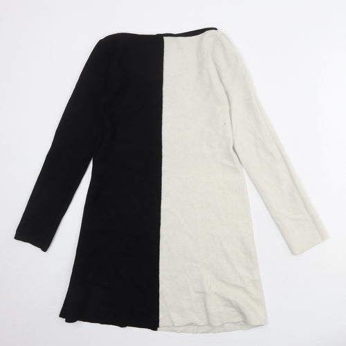 Zara Womens Black Colourblock Viscose Shift Size S Boat Neck Pullover - Slash Neck