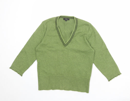 Linea Womens Green V-Neck Cotton Pullover Jumper Size M