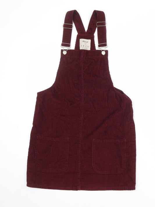 Denim & Co. Womens Red 100% Cotton Pinafore/Dungaree Dress Size 10 Square Neck Buckle