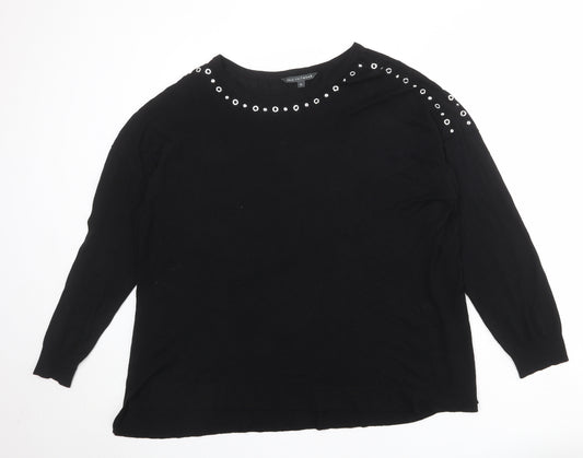 Bonmarché Womens Black Round Neck Viscose Pullover Jumper Size 20