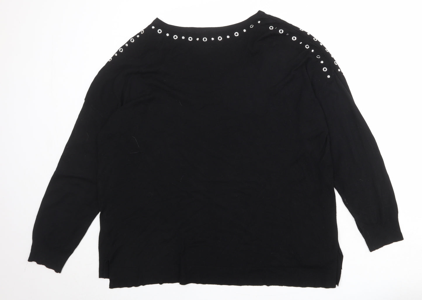 Bonmarché Womens Black Round Neck Viscose Pullover Jumper Size 20