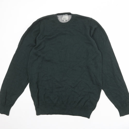Marks and Spencer Mens Green Round Neck Cotton Pullover Jumper Size M Long Sleeve