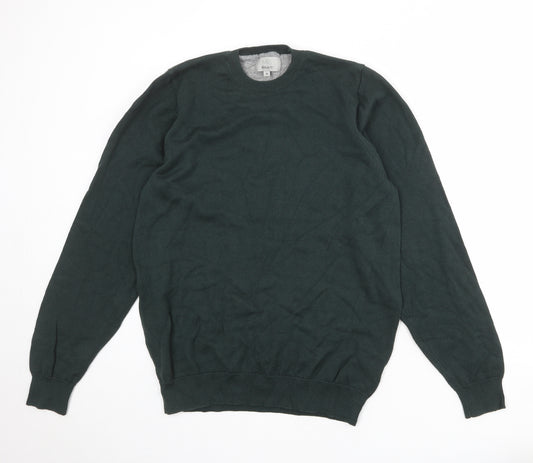 Marks and Spencer Mens Green Round Neck Cotton Pullover Jumper Size M Long Sleeve