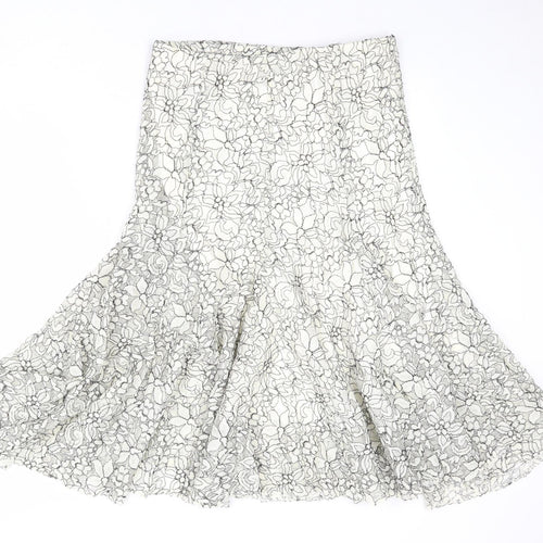 Michaela Louisa Womens Ivory Floral Nylon Swing Skirt Size 14