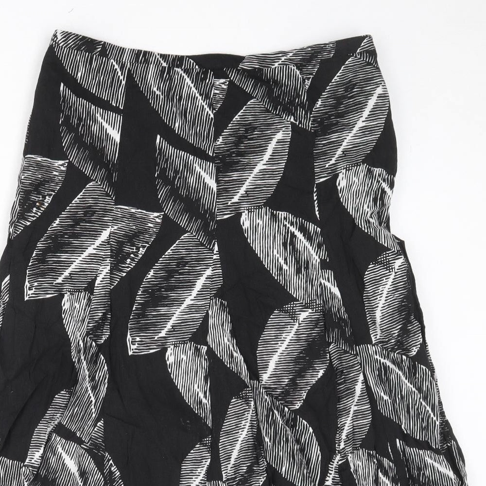 Gerry Weber Womens Black Geometric Cotton Swing Skirt Size 16 Zip - Leaf pattern
