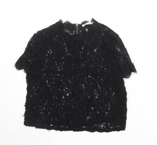 Zara Womens Black Polyester Basic Blouse Size L Round Neck