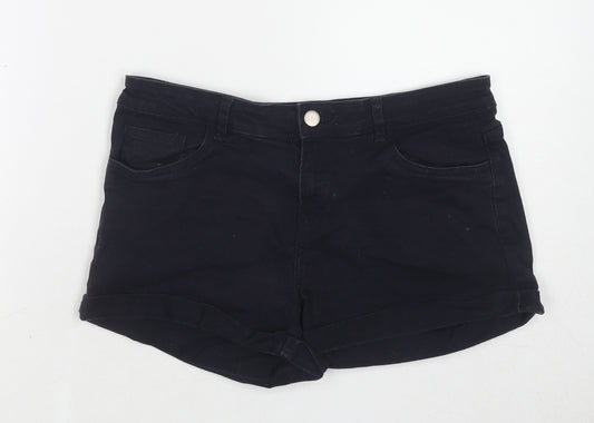 H&M Womens Blue Cotton Chino Shorts Size 10 Regular Zip