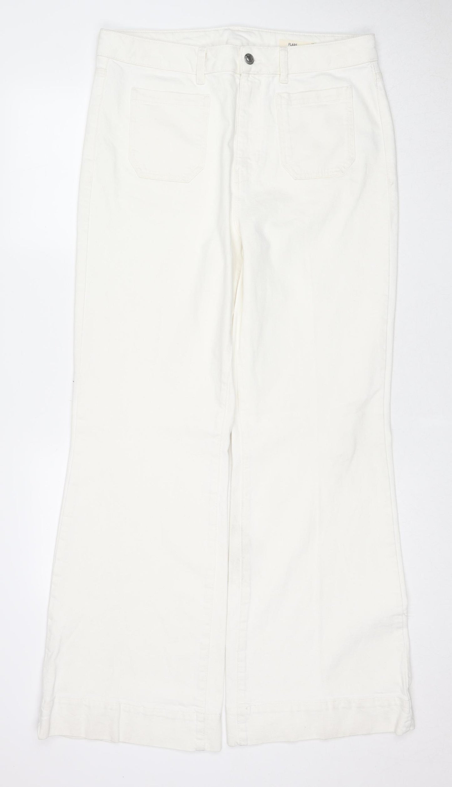Marks and Spencer Womens White Cotton Flared Jeans Size 16 Regular Zip