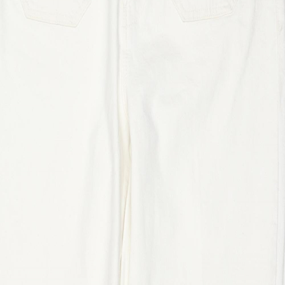 Marks and Spencer Womens White Cotton Flared Jeans Size 16 Regular Zip