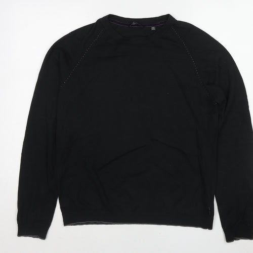 Ted Baker Mens Black Round Neck Cotton Pullover Jumper Size L Long Sleeve - Label size 4