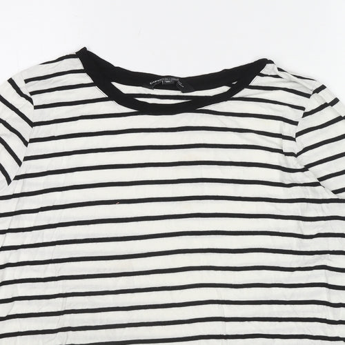 Capsule Womens White Striped Viscose Basic T-Shirt Size 16 Boat Neck