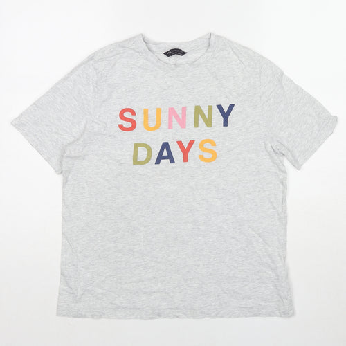 Marks and Spencer Womens Grey Cotton Basic T-Shirt Size 12 Crew Neck - Sunny Days