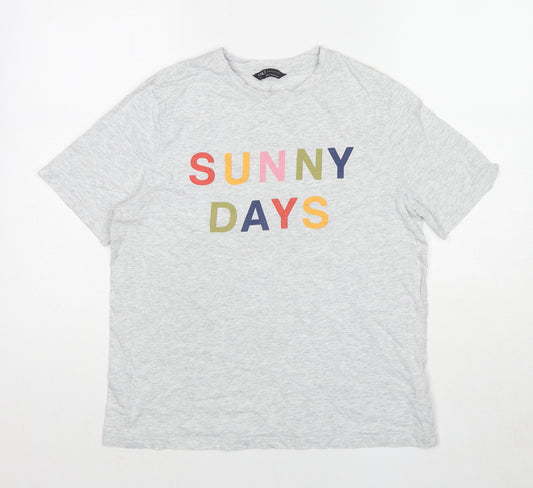 Marks and Spencer Womens Grey Cotton Basic T-Shirt Size 12 Crew Neck - Sunny Days