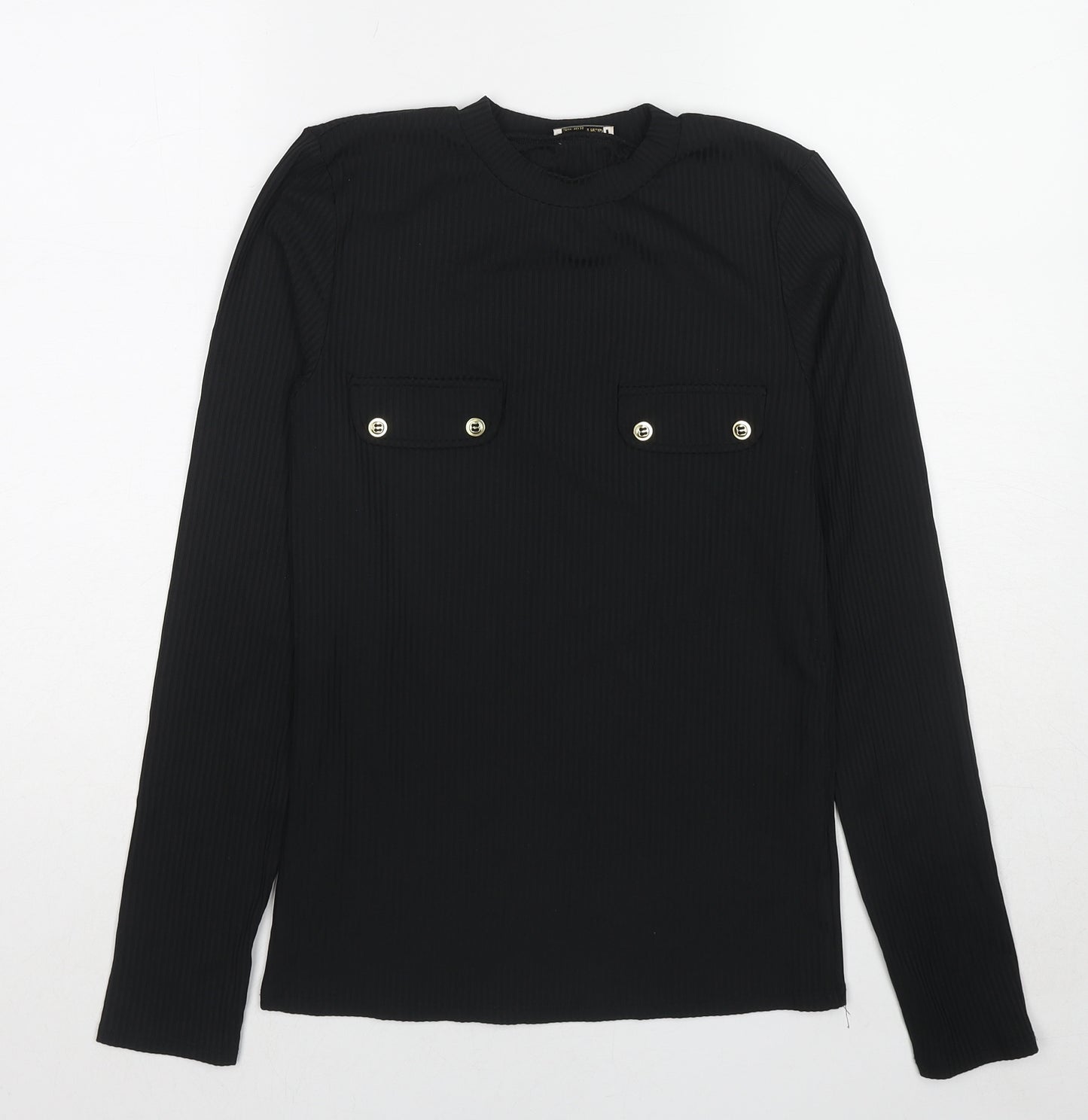 Zara Womens Black Polyamide Basic T-Shirt Size M Crew Neck - Ribbed