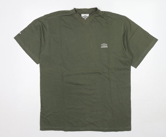 Umbro Mens Green Cotton T-Shirt Size L V-Neck