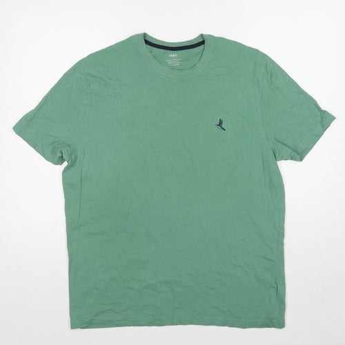 Marks and Spencer Mens Green Cotton T-Shirt Size L Crew Neck