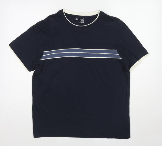 BHS Mens Blue Striped Cotton T-Shirt Size L Round Neck