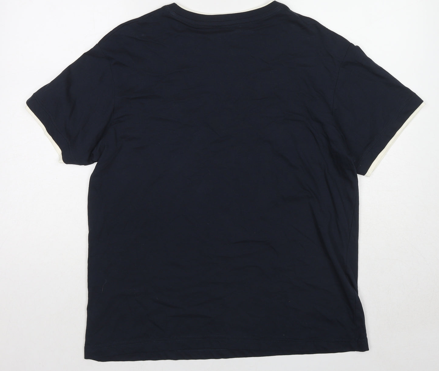 BHS Mens Blue Striped Cotton T-Shirt Size L Round Neck