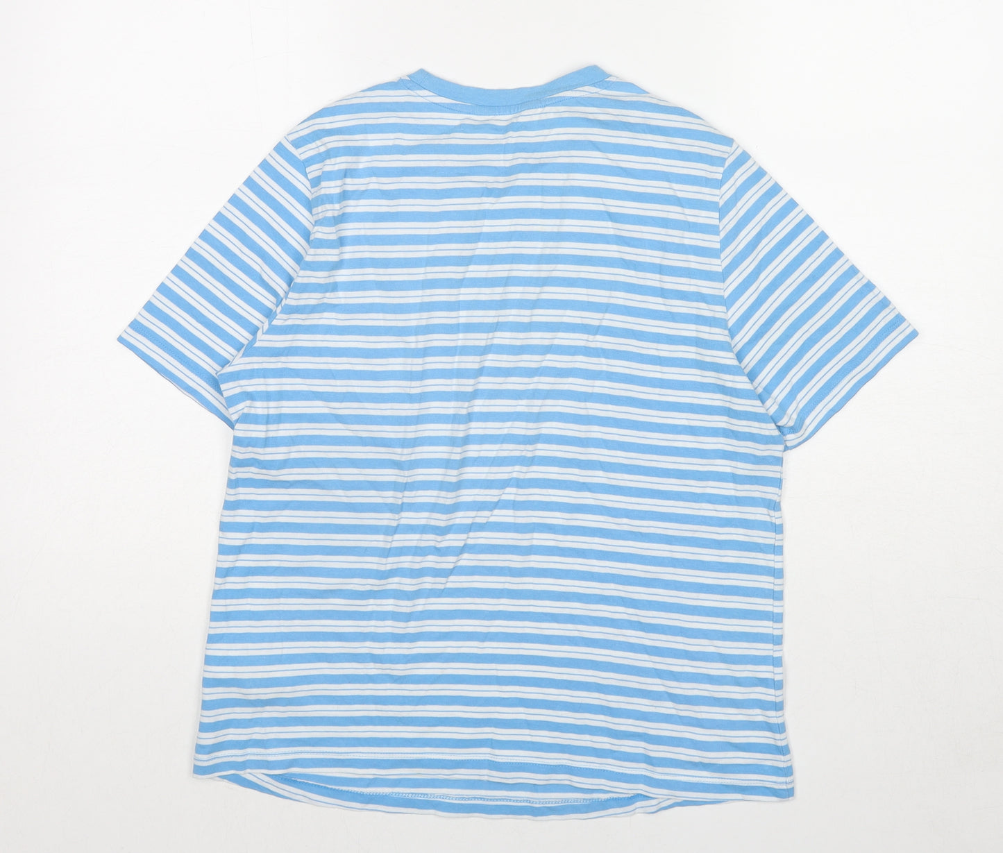Marks and Spencer Womens Blue Striped Cotton Basic T-Shirt Size 10 Round Neck