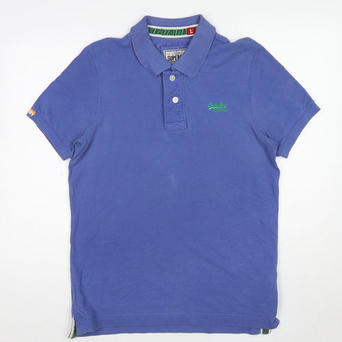 Superdry Mens Blue Cotton Polo Size L Collared Pullover