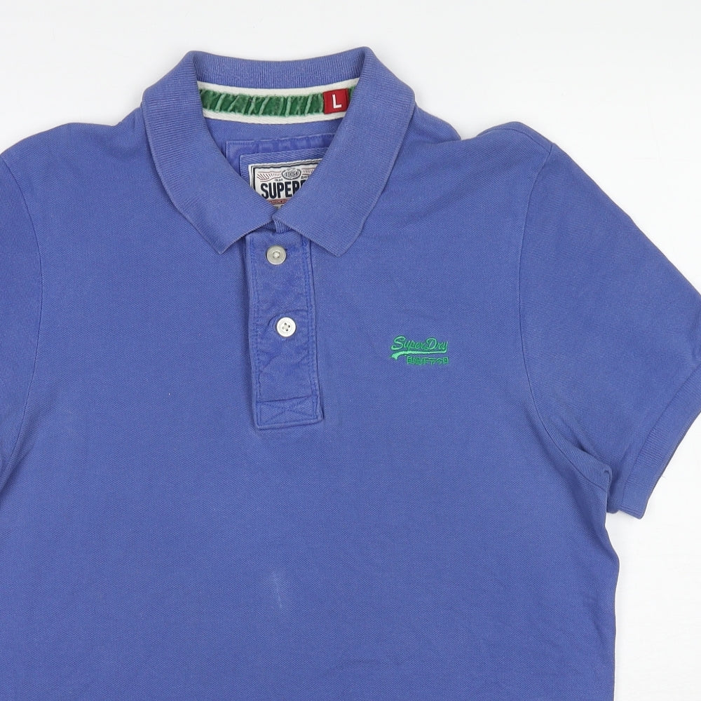 Superdry Mens Blue Cotton Polo Size L Collared Pullover
