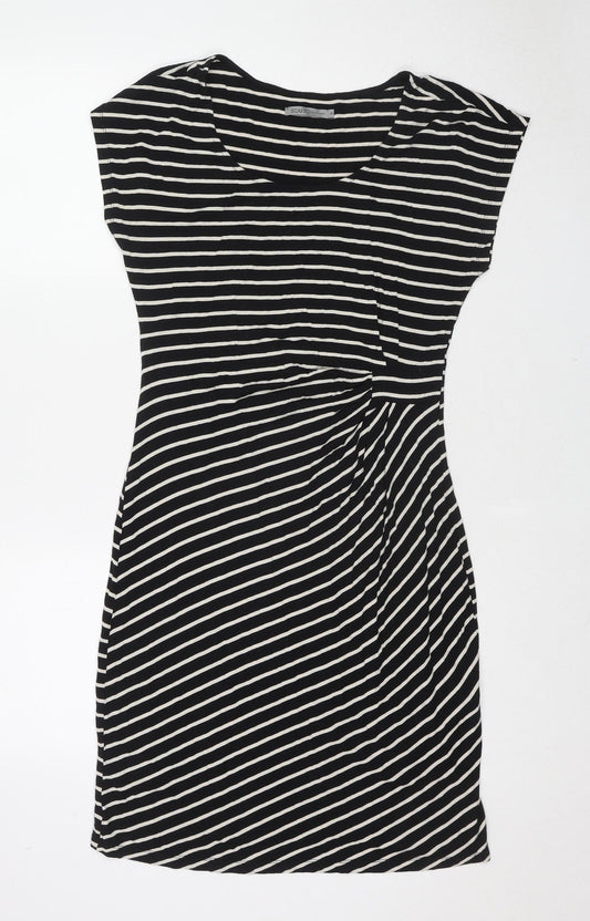 Soaked in Luxury Womens Black Striped Viscose T-Shirt Dress Size M Boat Neck Pullover