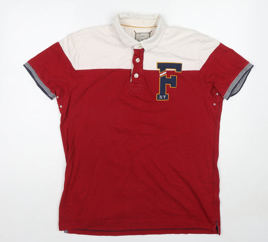 NEXT Mens Red Colourblock Cotton Polo Size XL Collared Pullover