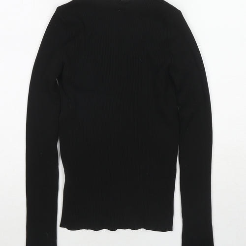 Zara Womens Black Polyamide Basic T-Shirt Size S V-Neck