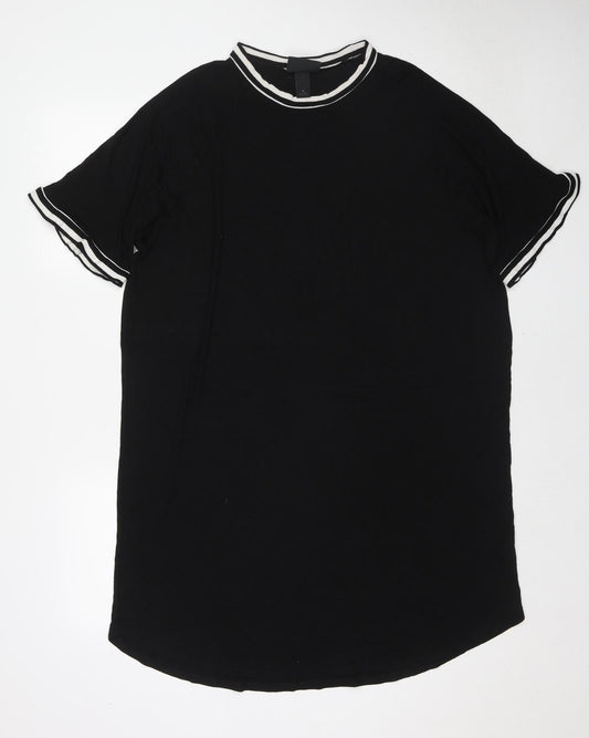 Monki Womens Black Viscose T-Shirt Dress Size M Crew Neck Pullover - Contrasting Trim