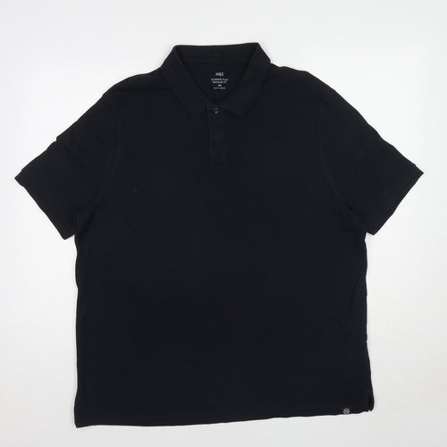 Marks and Spencer Mens Black Cotton Polo Size 2XL Collared Pullover