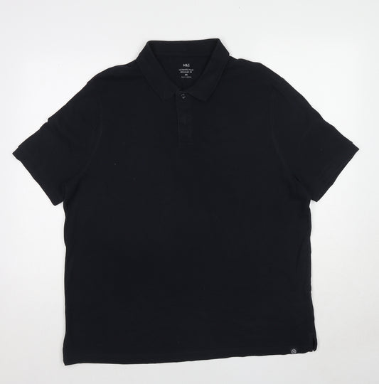 Marks and Spencer Mens Black Cotton Polo Size 2XL Collared Pullover