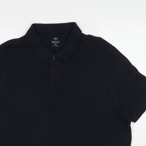 Marks and Spencer Mens Black Cotton Polo Size 2XL Collared Pullover