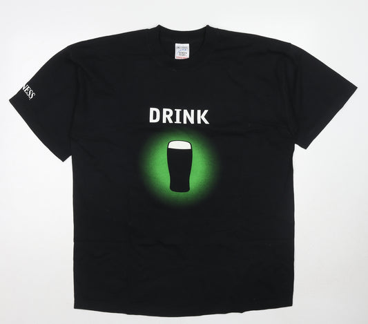 Guinness Mens Black Cotton T-Shirt Size L Crew Neck