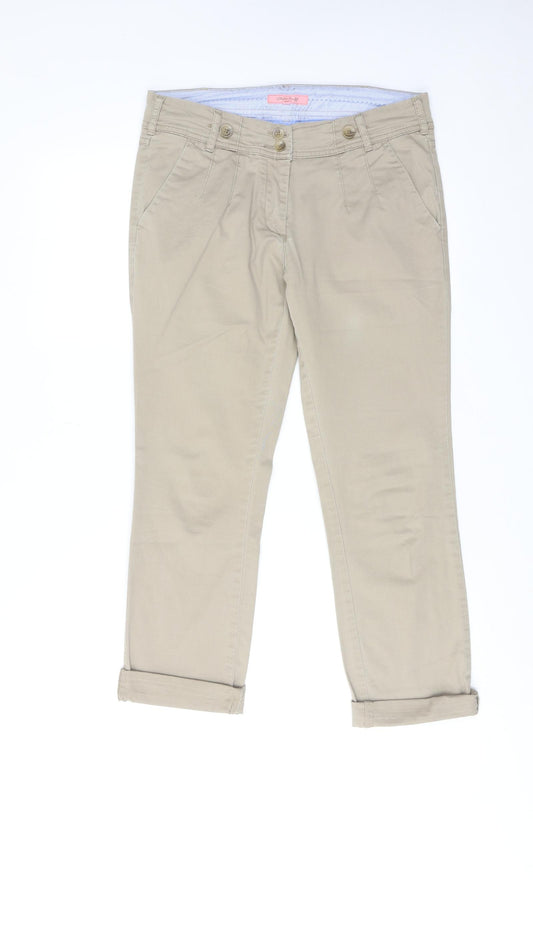 White Stuff Womens Beige Cotton Chino Trousers Size 10 Regular Zip