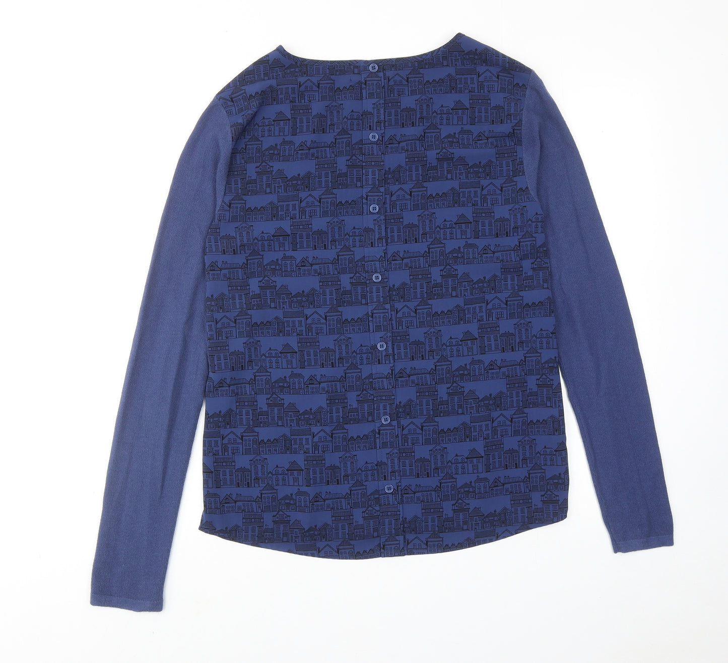 NEXT Womens Blue Round Neck Cotton Pullover Jumper Size 10 - Town House Print
