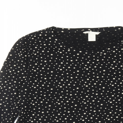 H&M Womens Black Geometric Cotton Basic T-Shirt Size S Boat Neck - Star Print