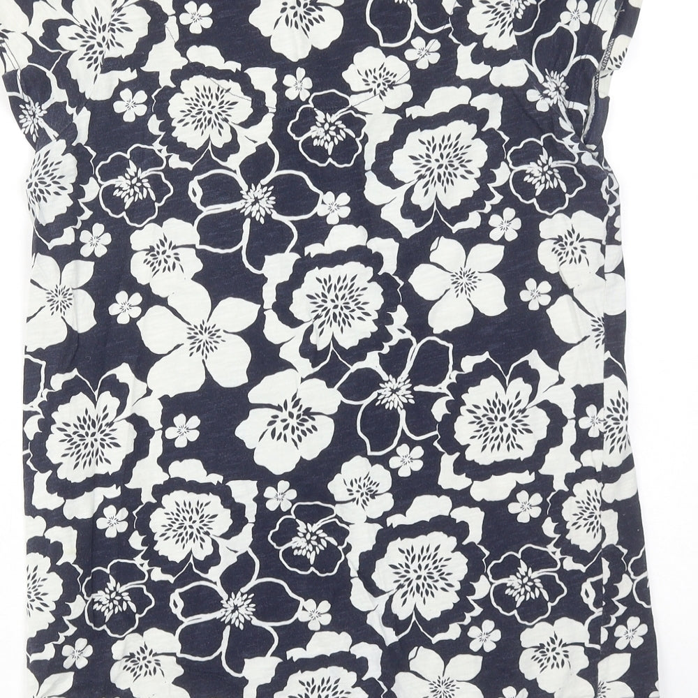 NEXT Womens Blue Floral Cotton Basic T-Shirt Size 8 Scoop Neck - Tie Front Detail
