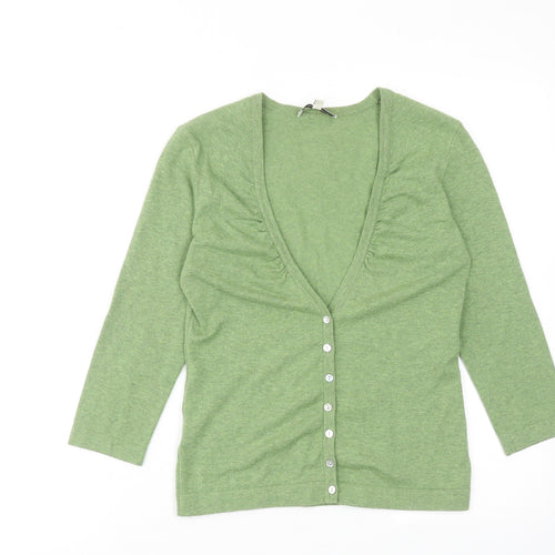 Laura Ashley Womens Green V-Neck Cotton Cardigan Jumper Size 8