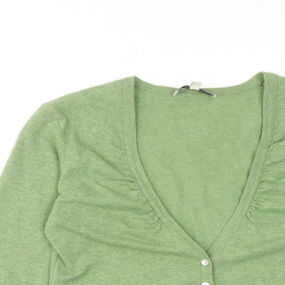 Laura Ashley Womens Green V-Neck Cotton Cardigan Jumper Size 8