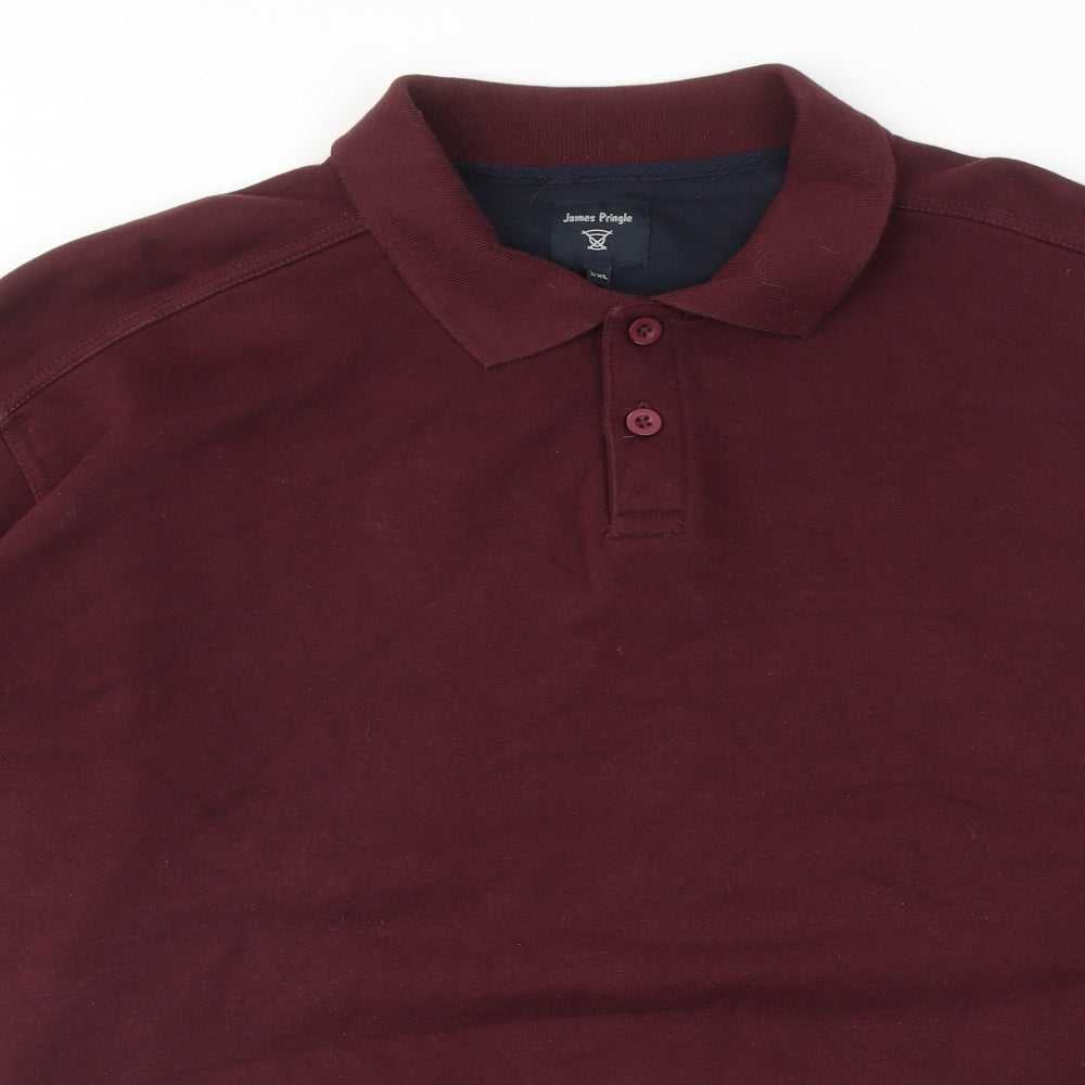 James Pringle Mens Red Cotton Polo Size 2XL Collared Button