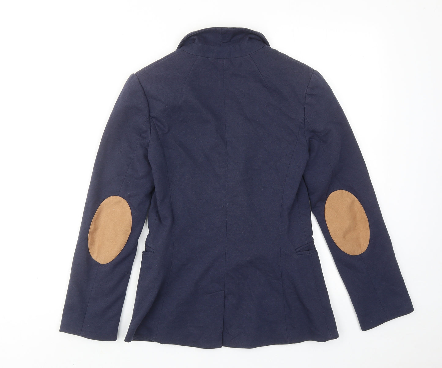 H&M Womens Blue Jacket Blazer Size 8 Button - Elbow Patches