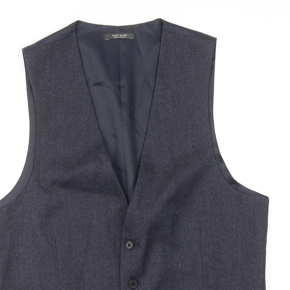 Marks and Spencer Mens Blue Polyester Jacket Suit Waistcoat Size 38 Regular