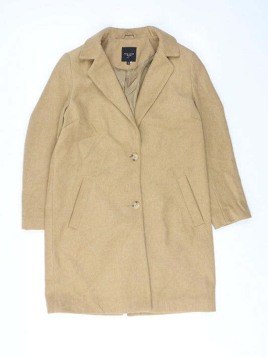 New Look Womens Beige Overcoat Coat Size 10 Button