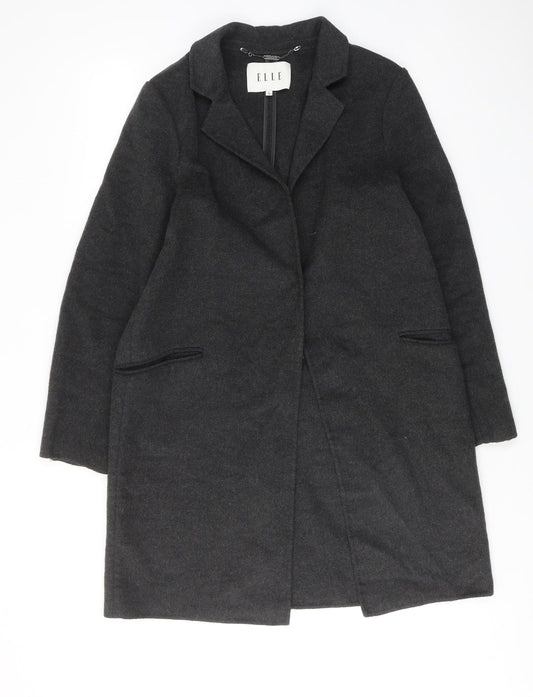 ELLE Womens Grey Overcoat Coat Size 14 Button