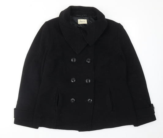 Precis Womens Black Pea Coat Coat Size 14 Button