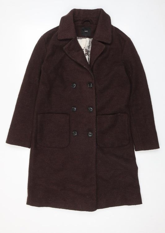 NEXT Womens Brown Overcoat Coat Size 8 Button