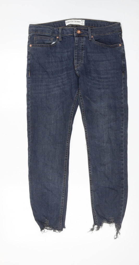 Topman Mens Blue Cotton Skinny Jeans Size 32 in L30 in Regular Button
