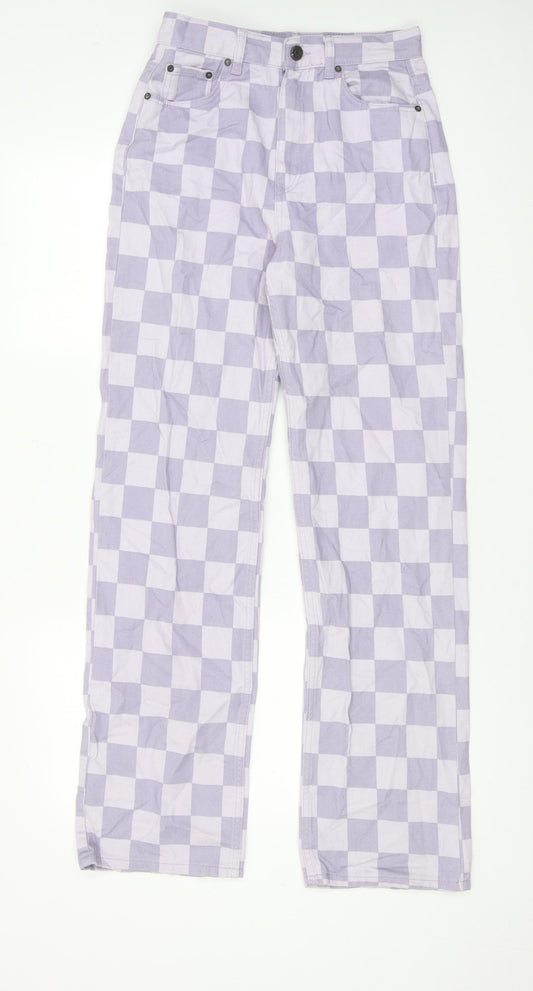 Pacific Republic Womens Purple Check Cotton Straight Jeans Size 8 Regular Zip