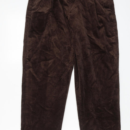 Marks and Spencer Mens Brown Cotton Trousers Size 30 in L29 in Regular Zip