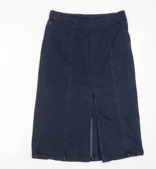 Signature Womens Blue Cotton A-Line Skirt Size S Zip